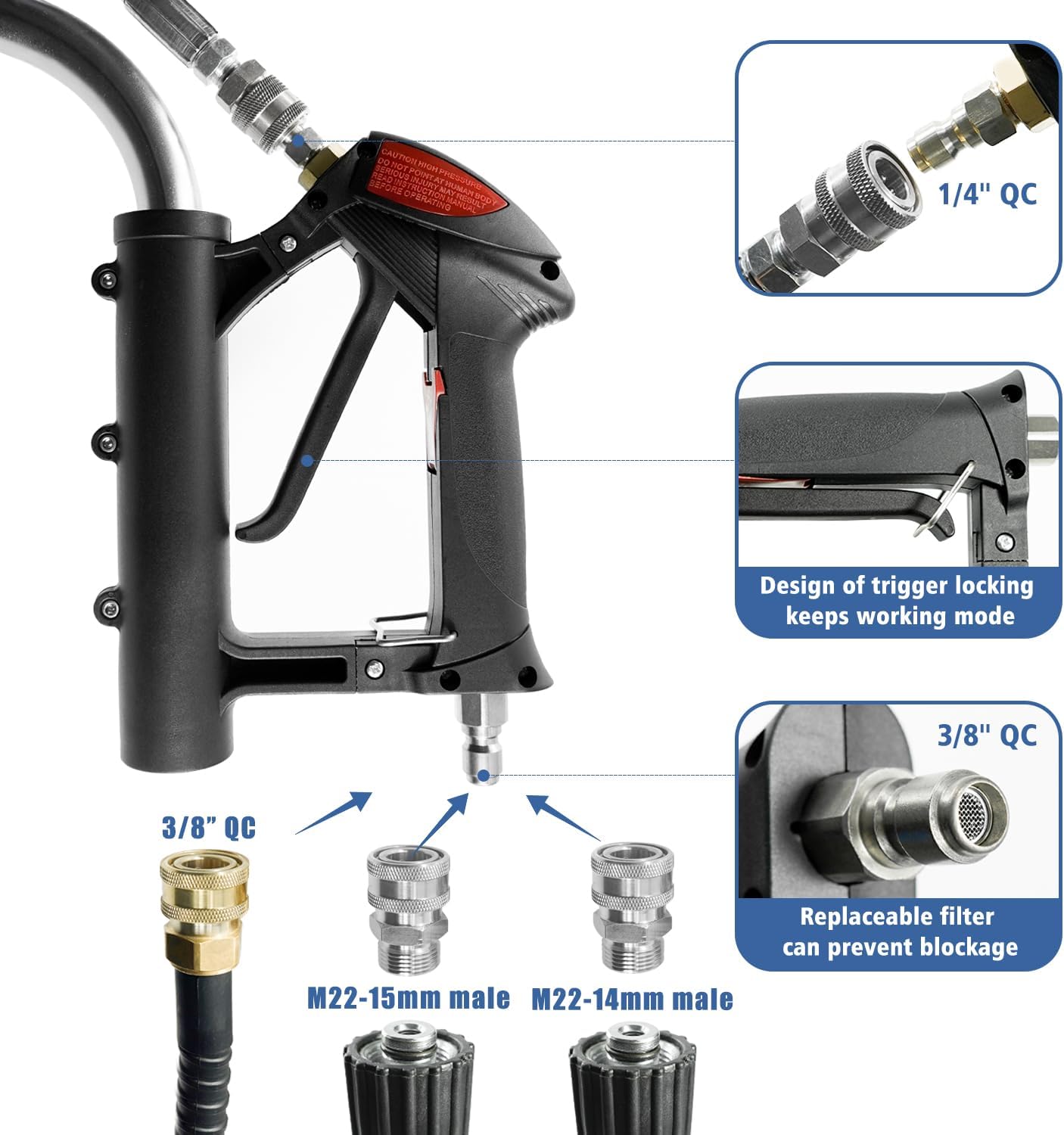 JANZ 24'' Pressure Washer Surface Cleaner with 4 Wheels,Dual Handle,Stainless Steel Housing, 4 Replacement Nozzle Cores and 2 Hose Adapters,Ideal for Driveways, Sidewalks,Patios,Decks Cleaning