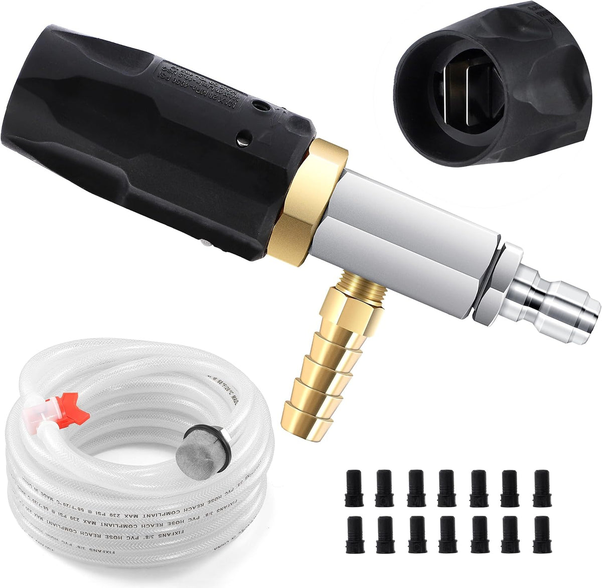 FIXFANS Adjustable Pressure Washer Long Range Nozzle 4-4.5 GPM with 45 FT Braid Hose, Downstream Injector Power Washer Spray Nozzle, External Chemical Injection, 1/4'' Quick Connect, 2500 to 4000 PSI