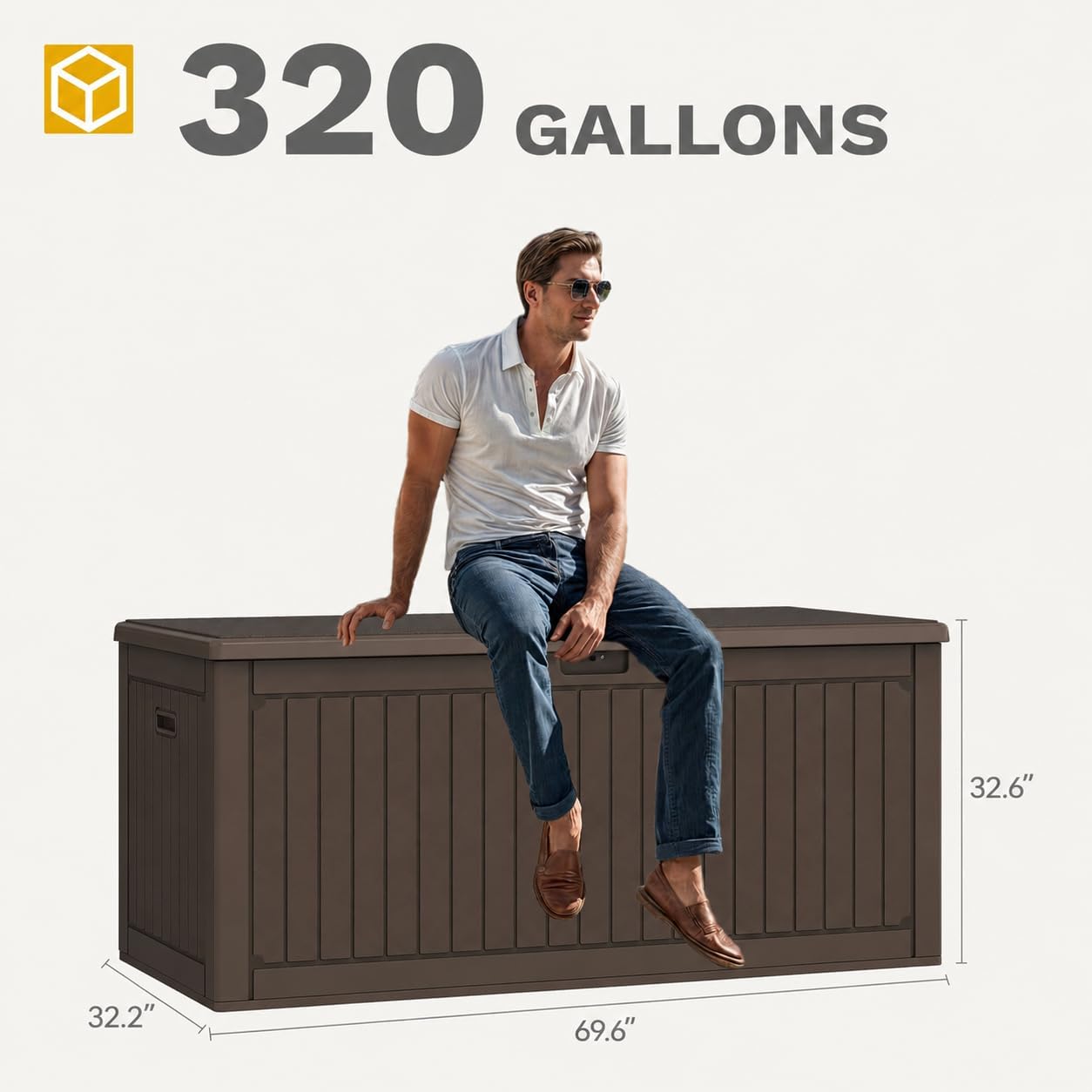 DWVO 320 Gallon Resin Outdoor Storage Box, XXL Double-Wall Waterproof Deck Box with Divider, Doubles as Table or Seating with 1000 lbs Capacity, Lockable (Brown)