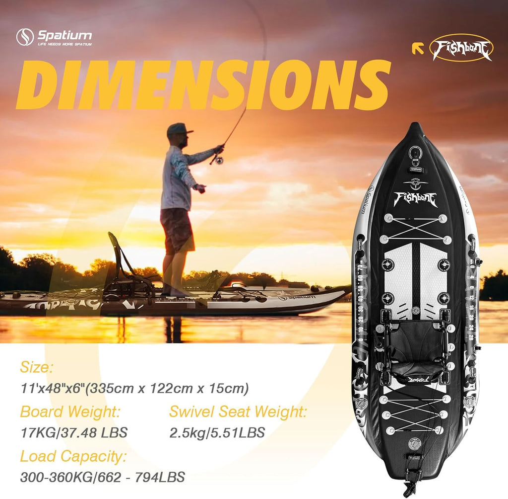 Spatium Triple Chamber Fishing Board SUP Inflatable Stand Up Paddle Board 11'*48"*6",Fishing Kayak with Premium Accessories 2 Fishing Rod Holders