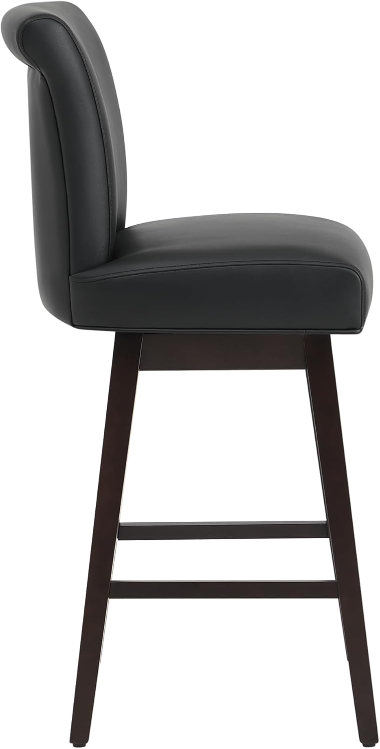 CHITA 30 Inch Counter Height Swivel Bar Stools Set of 2, FSC Certified Modern Upholstered Faux Leather Swivel Barstool Chairs with Back, Black