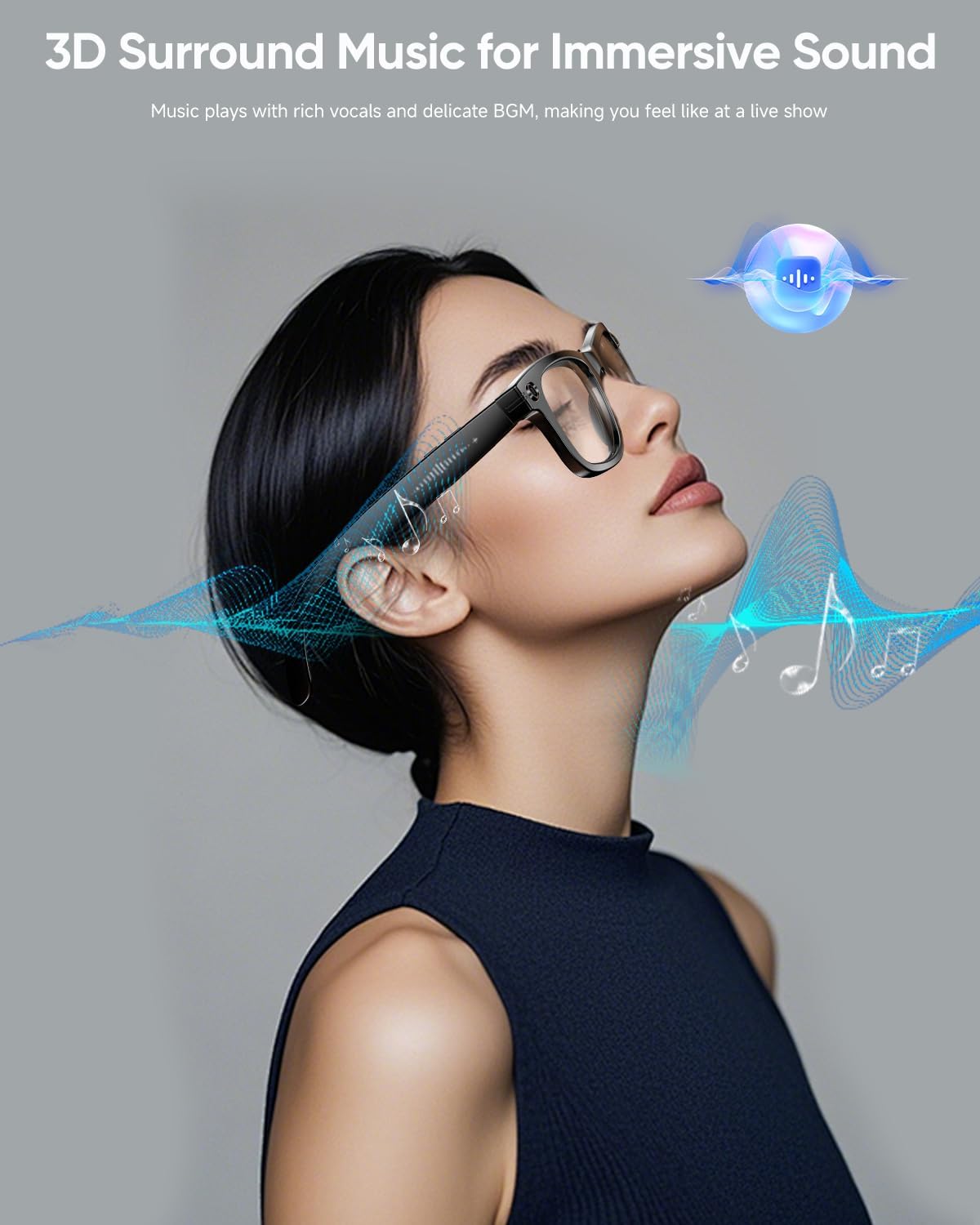 AI Smart Glasses with Camera 4K,Bluetooth AI Glasses for Men Women,Support Live Feed,AI Voice Control,160+ Language Translate, Chat GPT, WiFi, 290mAh Blue Light Glasses（Black）