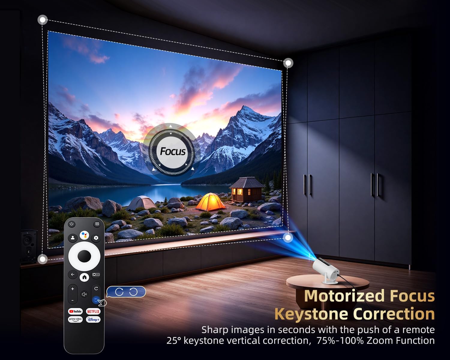320ANSI/Google Store/Voice Control Smart Projector with WiFi and Bluetooth, 10,000+ Apps, Pericat 4K UHD Home Theater Portable Mini Movie Projector, Indoor & Outdoor Use 180° & Netflix-Compatible