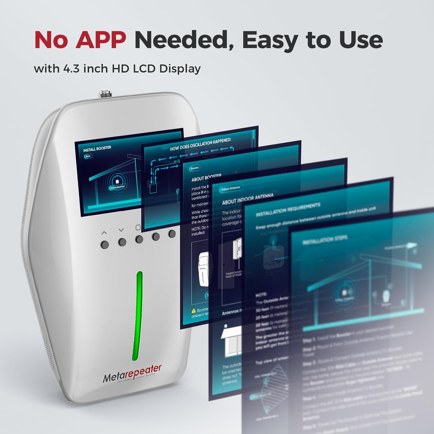 Cell Phone Booster for Multiroom, Cover 10,000 sq. ft. with 2 Indoor Antennas Cell Phone Signal Booster with LCD Display 5G Compatible for All U.S. Carriers - Verizon AT&T T-Mobile, FCC Approved