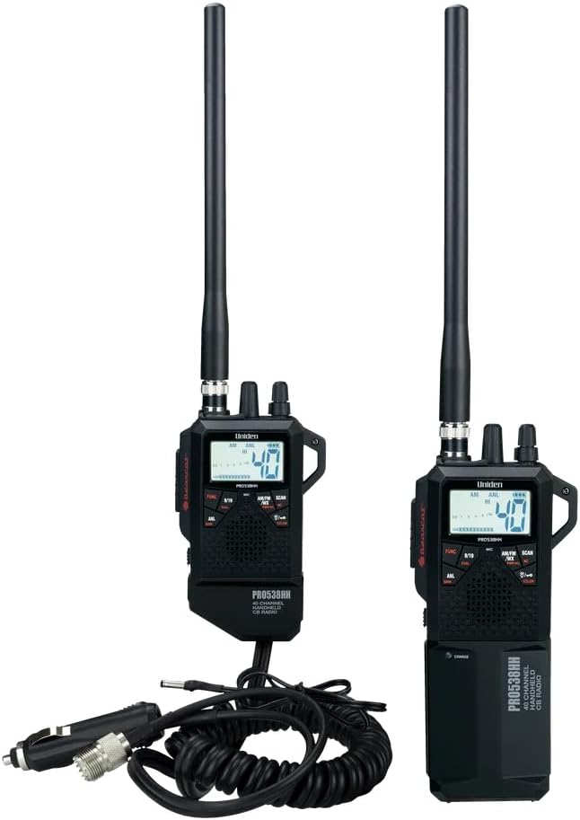 Uniden PRO538HHFM, “2 in 1” Dual Handheld/Mobile Emergency CB Radio with New FM Mode, Full 40 Channels, NOAA Weather Alerts, and Selectable 4-Watts HI/1-Watt Low Output Power.