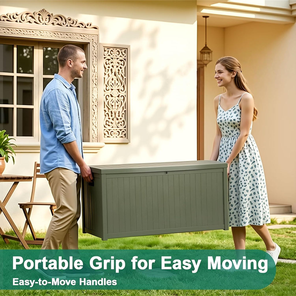 EHHLY Outdoor Storage Box Large-120 Gallon Deck Box with Hydraulic Pistons&Lockable Secure, Waterproof Resin Package Delivery Box for Outside Porch, Curbside, Patio, Home