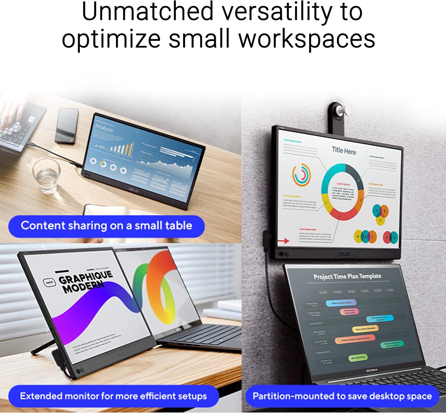 ASUS ZenScreen 15.6” Portable Monitor for Laptop (MB169CK) - Dual USB-C, Mini-HDMI, Plug & Play External Screen for Travel Dual Setup, Full HD, IPS, Anti-Glare Surface, 360° Kickstand, 3yr Warranty