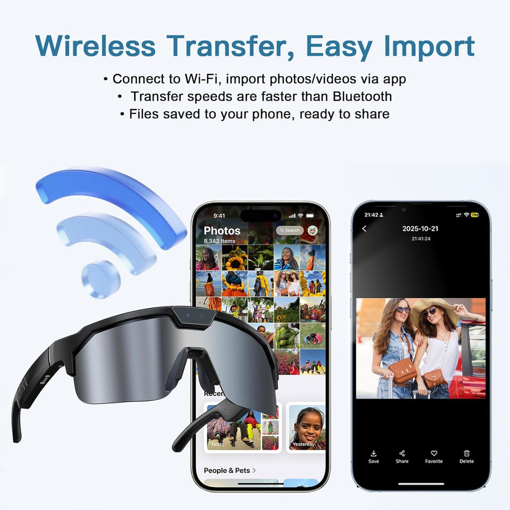 GenXenon AI Smart Glasses with Camera, 4K Video Recording Sunglasses with Camera, UV400 Polarized, Voice Assistant & 6-Axis EIS Stabilization, Unisex Bluetooth Glasses for Cycling/Hiking/Baseball -S