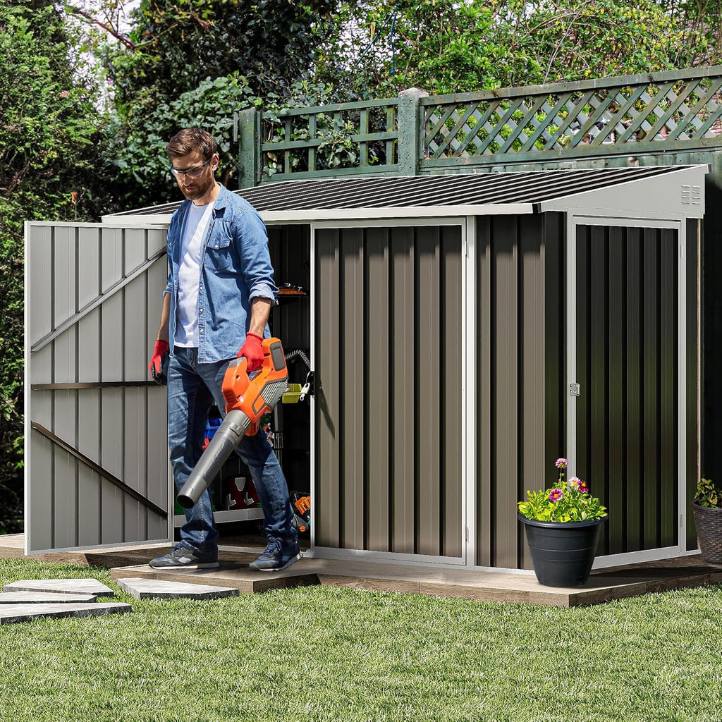 DWVO 7x4 FT Outdoor Weatherproof Storage Shed, Secure Metal Bike Shed w/Lockable Entry, Garden Storage Solution for Lawn Equipment, Tools, Waste Bin, Dark Gray