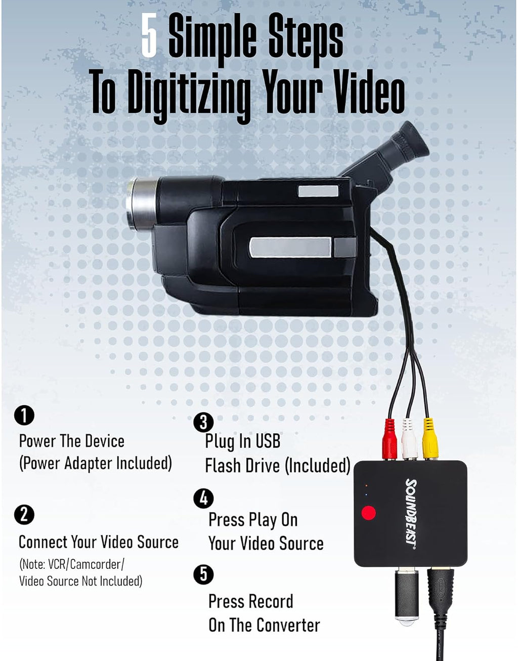 SoundBeast Video to Digital Converter - Record Video & Audio from VCR, VHS Tapes, AV, RCA, Hi8, Camcorder, DVD, Gaming Systems - Saves to USB Flash Drive Requires Working VCR/Camcorder & Tapes