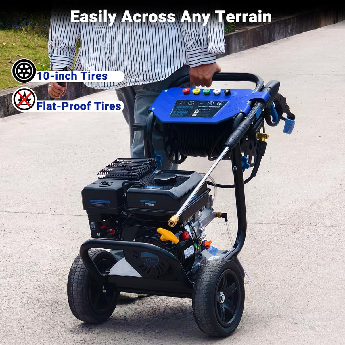 Gas Pressure Washer, 3600 PSI 2.3GPM Gas Powered Pressure Washer 212CC 4-Stroke OHV Engine, 30ft Hose&Reel 5 Nozzles Commercial High Pressure Washer for Cars Fences Driveways Patios Furniture