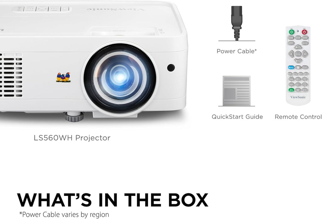 ViewSonic LS560WH 3000 Lumens WXGA Short Throw LED Projector with HV Keystone and LAN Control for Business and Education(Renewed)