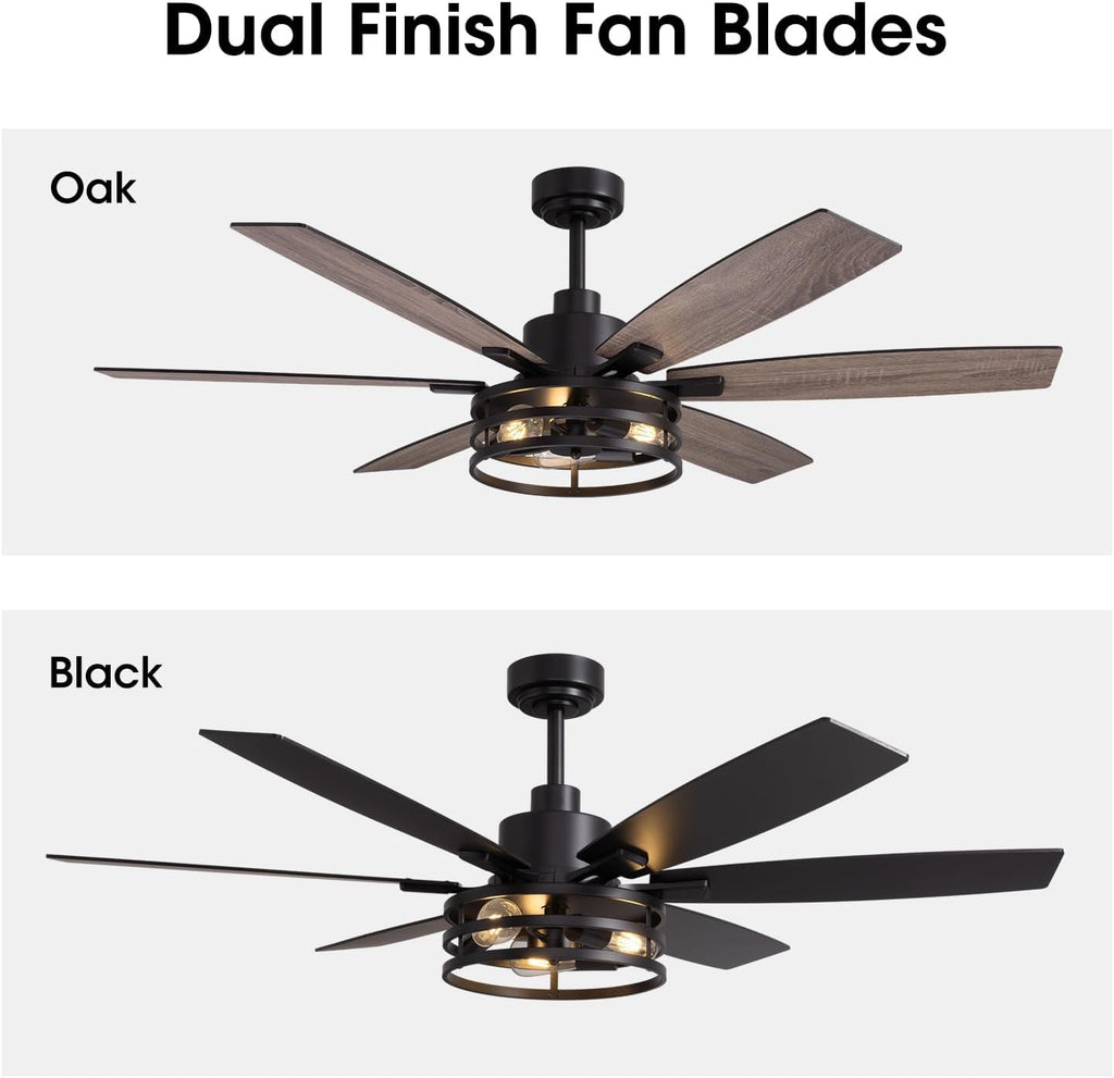 LuminFan 60 Inch Ceiling Fans with Lights and Remote Control, Farmhouse Ceiling Fan for Bedroom Living Room and Patio, Black Caged Ceiling Fan for Indoor and Outdoor