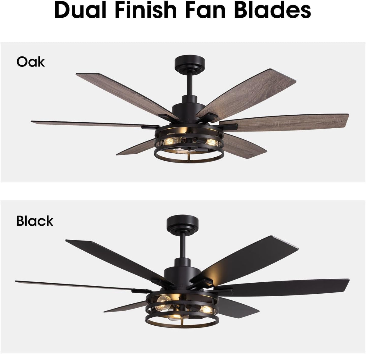 LuminFan 60 Inch Ceiling Fans with Lights and Remote Control, Farmhouse Ceiling Fan for Bedroom Living Room and Patio, Black Caged Ceiling Fan for Indoor and Outdoor