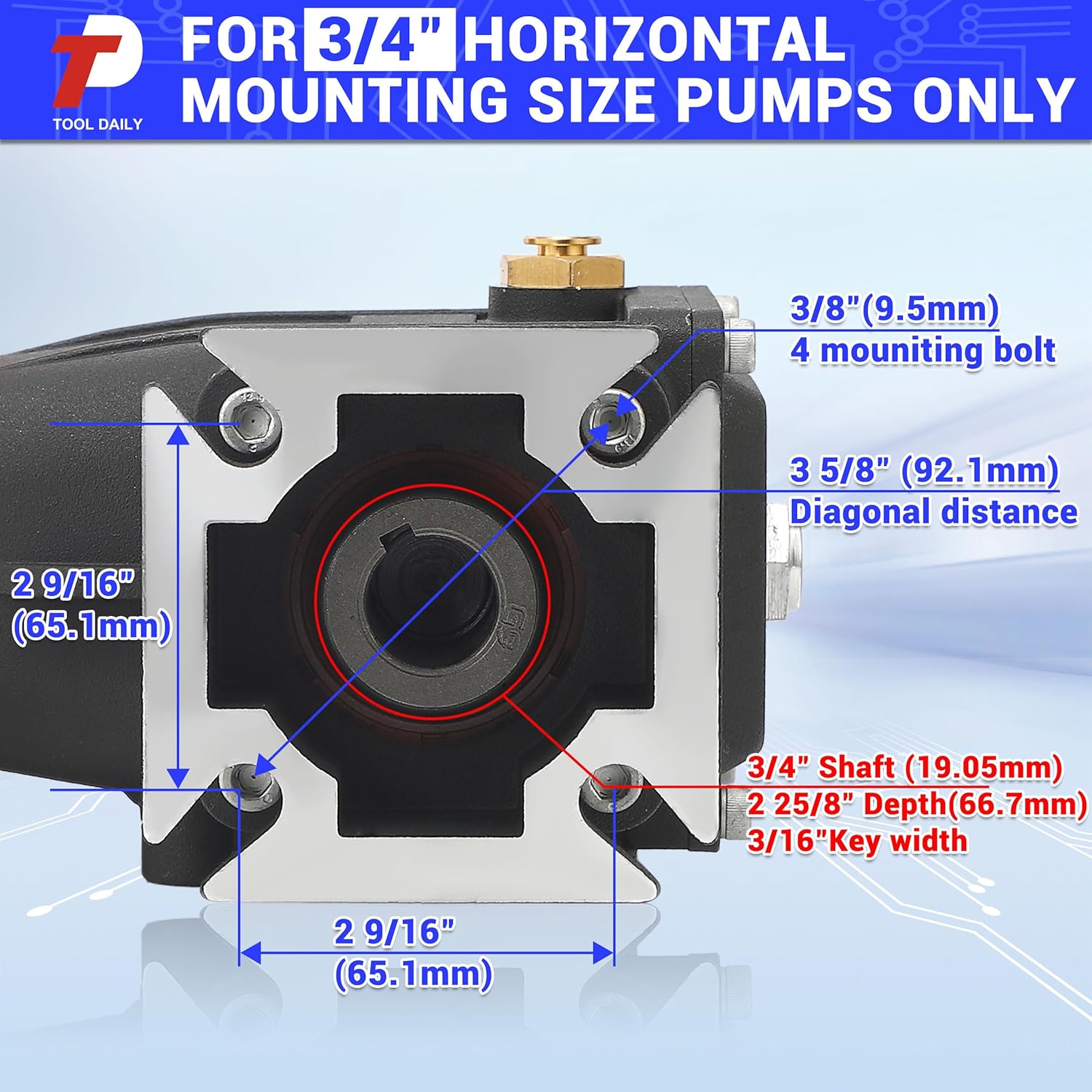 Tool Daily Horizontal Triplex Pressure Washer Pump, 3/4" Shaft Replacement Power Washer Pump 2600-3200 PSI, 2.4 GPM, Compatible with Simpson 90036 MSH3125 Honda GC190 GX200 GX160