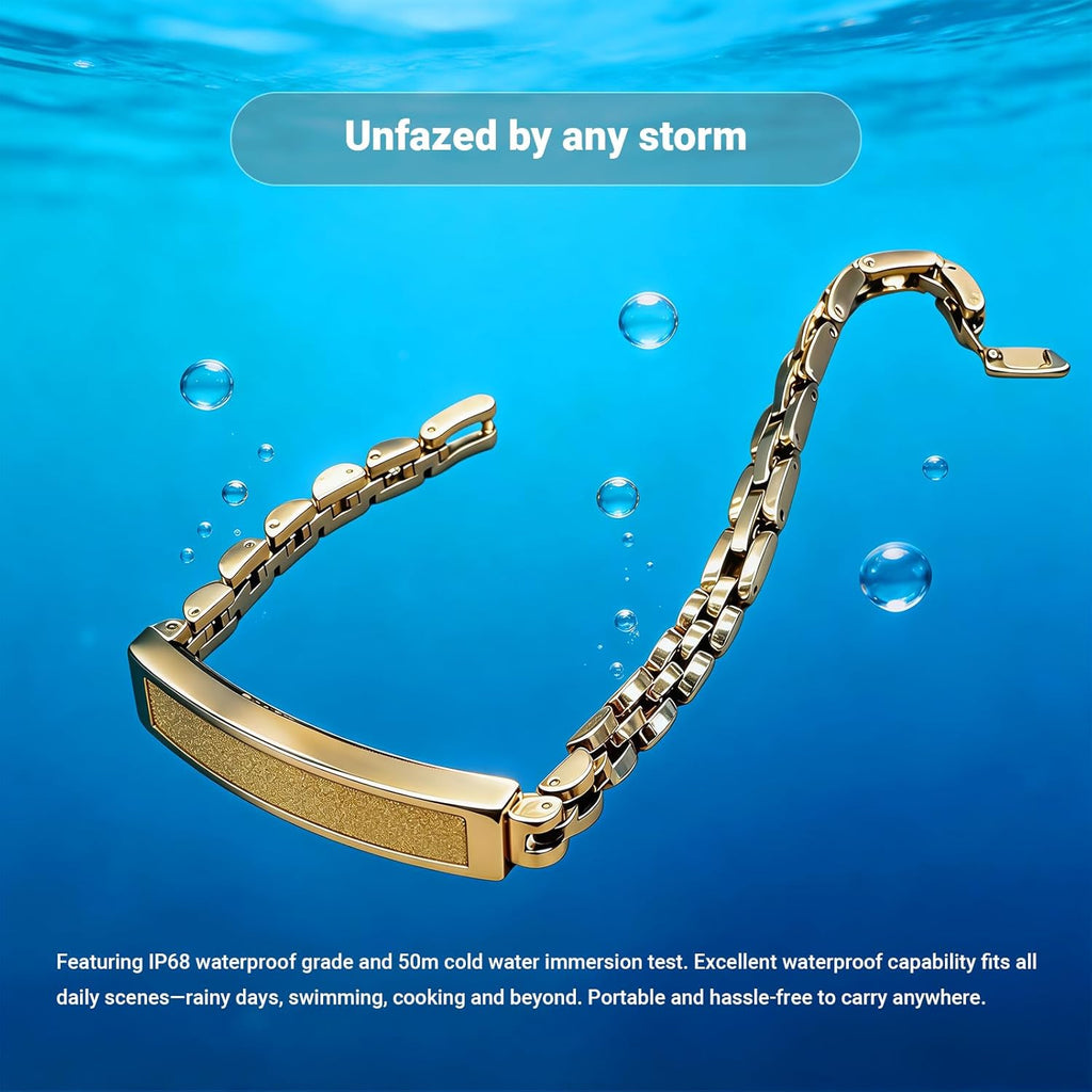 Renea Men & Women Smart Bracelet, Fitness Tracker/Wristband, All-Day Sleep Monitoring, Multiple Sports Modes, Long Battery Life, Easy Mobile Control, Free Android & iOS Apps (Gold)
