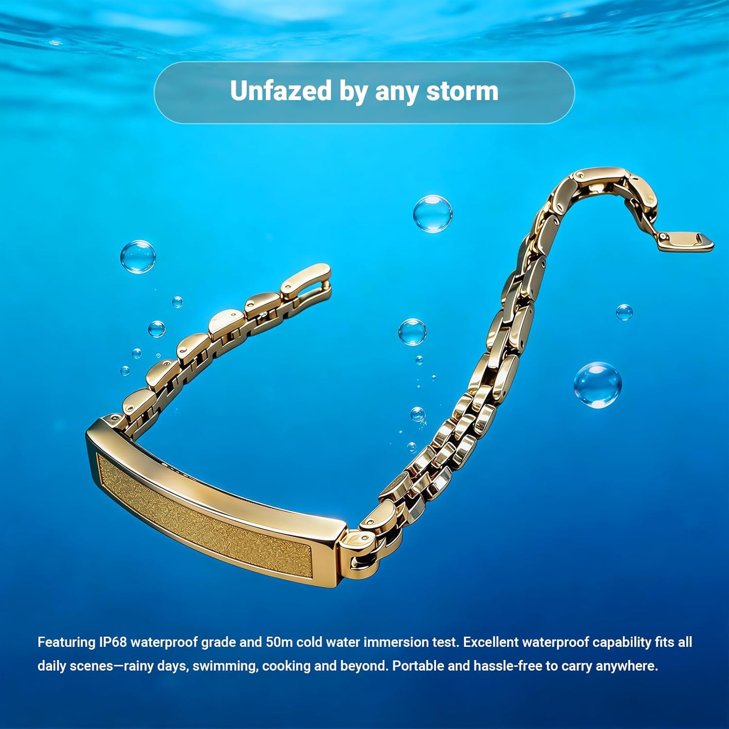 Renea Men & Women Smart Bracelet, Fitness Tracker/Wristband, All-Day Sleep Monitoring, Multiple Sports Modes, Long Battery Life, Easy Mobile Control, Free Android & iOS Apps (Gold)