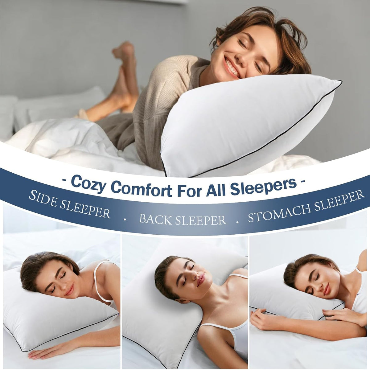 BPC Luxury Hotel Goose Feather Down Pillows Queen Size Set of 2, Medium Firm Bed Pillows for Sleeping, Organic Cotton Cover, Soft Yet Supportive Down Alternative Surround, RDS Certified, White 20"x30"