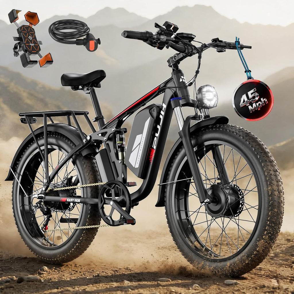 6000W Max Speed 45MPH Dual Motor Electric Bike for Adults,60V 1200Wh Removable Battery with 24" Fat Tire Up to 100 Miles Range with Full Suspension All Terrain Ebike for Men Women PU364