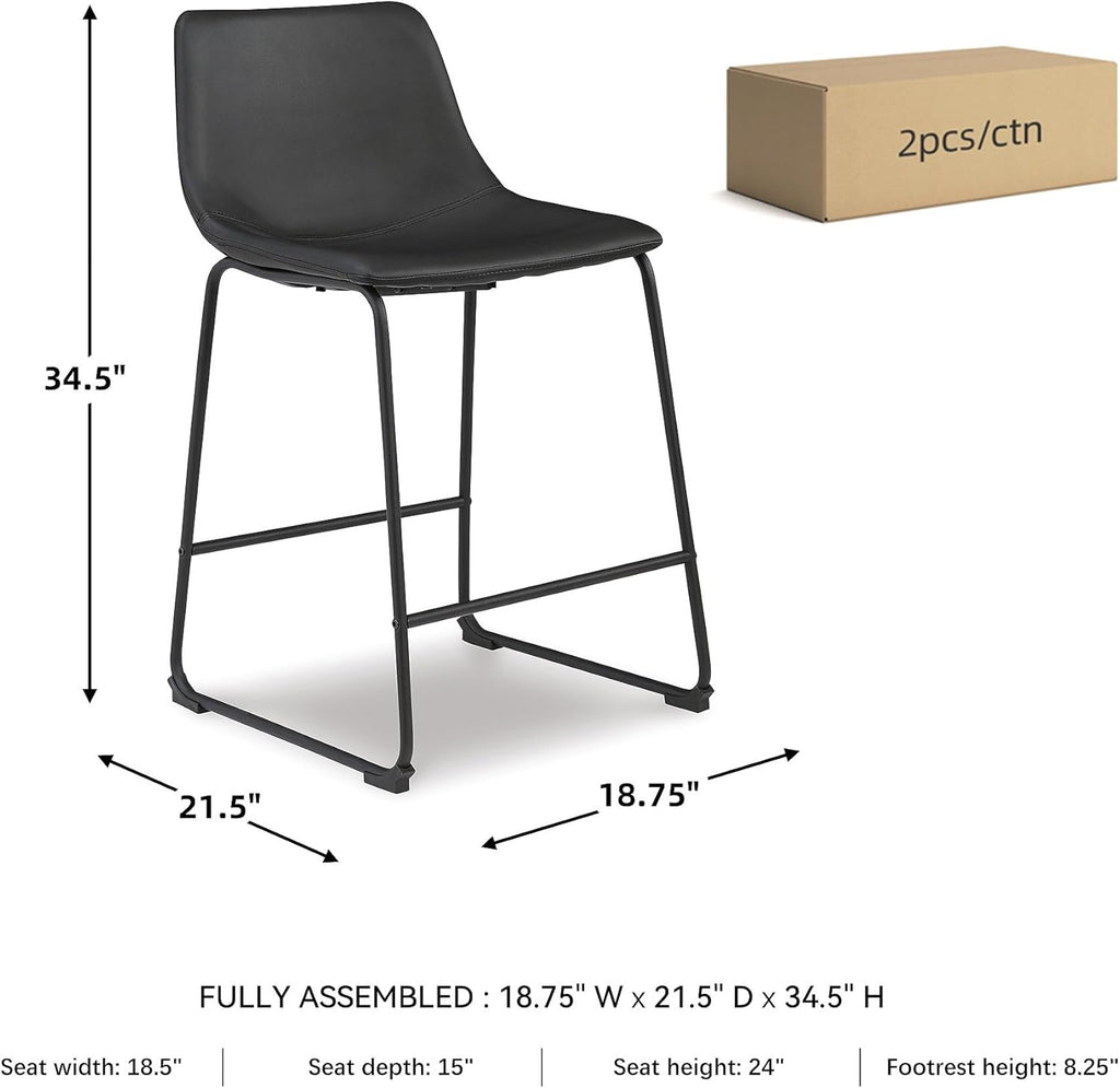 Signature Design by Ashley Centiar 24" Counter Height Modern Bucket Barstool, 2 Count, Black