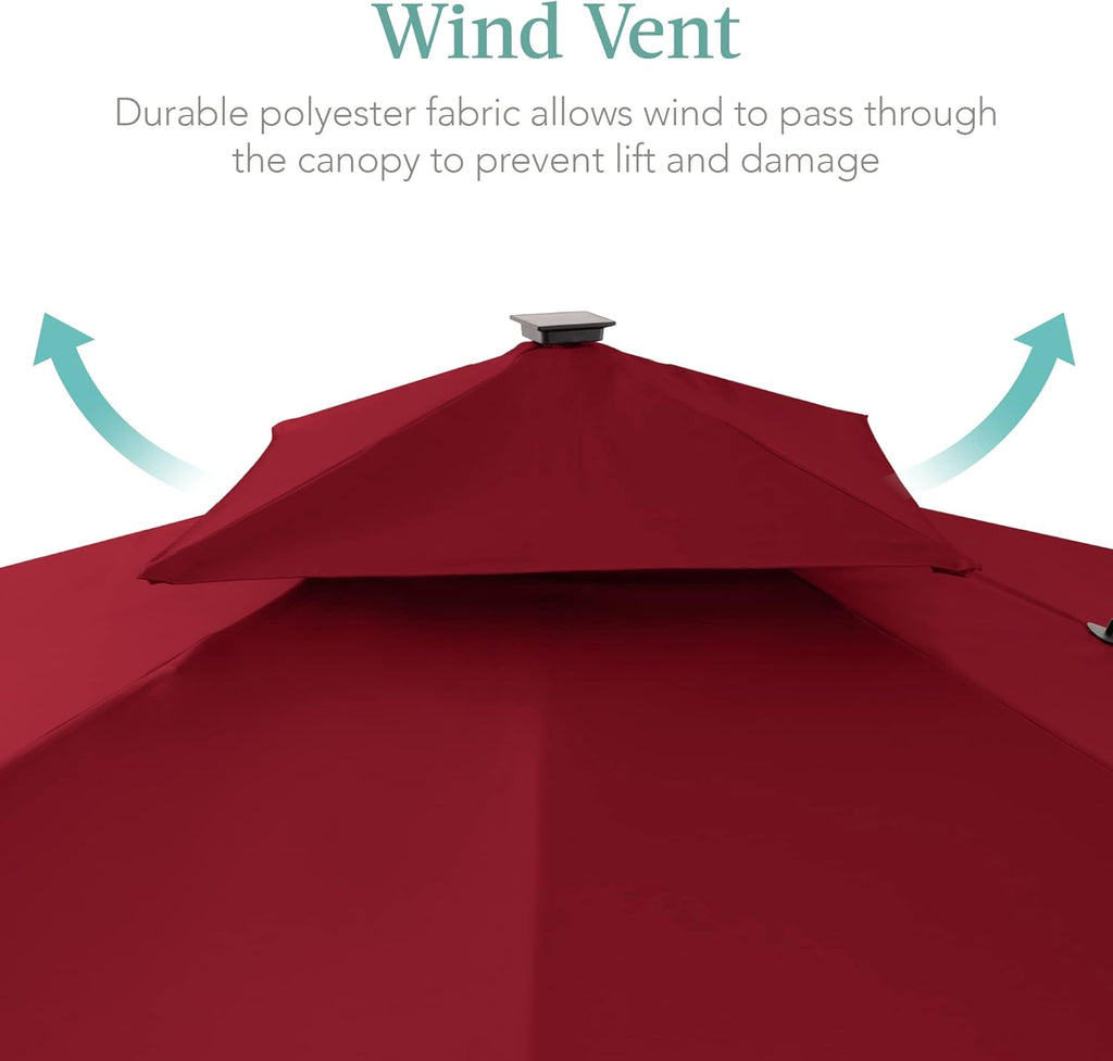 Best Choice Products 10x10ft Cantilever Patio Umbrella w/Base Included, Solar LED Lights 360 Rotation Large Offset Hanging Outdoor Shade for Deck Pool Backyard w/Stand – Burgundy