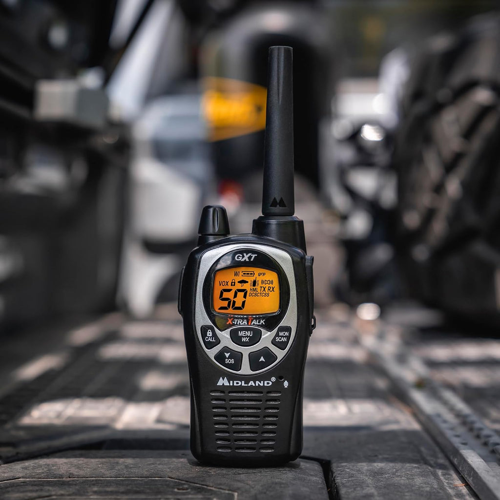 Midland GXT1000X3VP4 GMRS Two-Way Radio (50-Channel, Long Range, 142 Privacy Codes, SOS, NOAA, Rechargeable Nickle Battery, Black/Silver, 3-Pack)