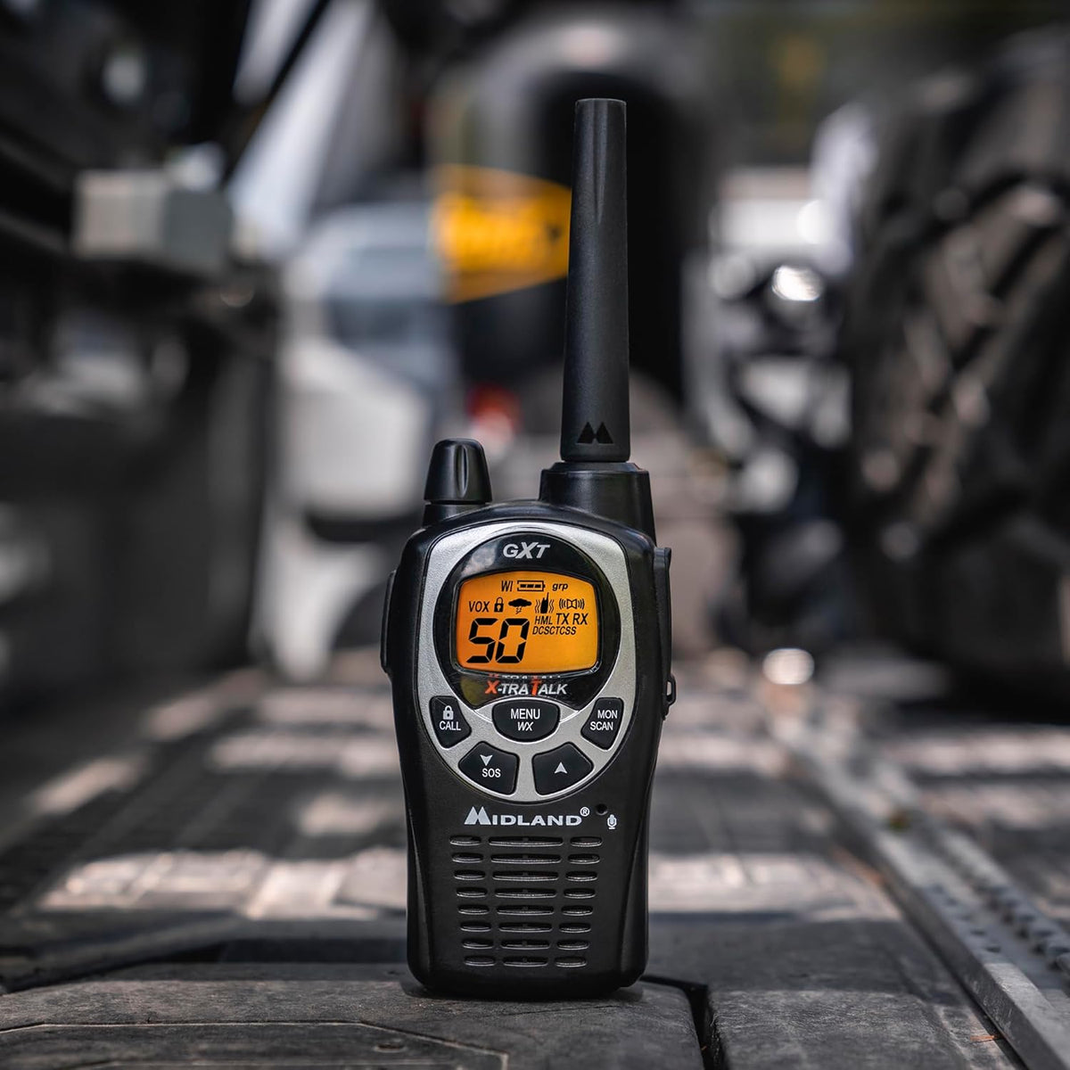Midland GXT1000X3VP4 GMRS Two-Way Radio (50-Channel, Long Range, 142 Privacy Codes, SOS, NOAA, Rechargeable Nickle Battery, Black/Silver, 3-Pack)