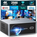 Short Throw/2500 ANSI/E-Focus SOPYOU 4K Decoding Projector with WiFi and Bluetooth, Outdoor Movie Projectors, Max 450" Display Home Theater, Portable Smart Proyector for iOS/Android/TV Stick/PS5