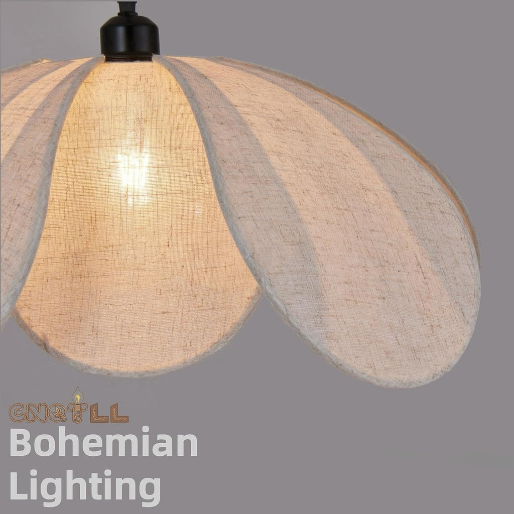 Large Linen Chandelier Fixture, 22in Boho Chandelier Light Fixture, Woven Coastal Rattan Chandelier Fixture, Wicker Hanging Pendant Lights for Dining Room, Kitchen Island, Living Room, Bedroom