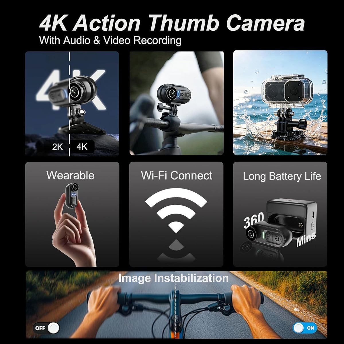 4K Mini Wearable Body Camera - 128GB Magnetic Thumb-Size Action Cam, 6-Axis Stabilization, Audio/Video Recording, Hands-Free POV for Vloggers, Hikers, Workers, Cycling, Travel & Daily Use