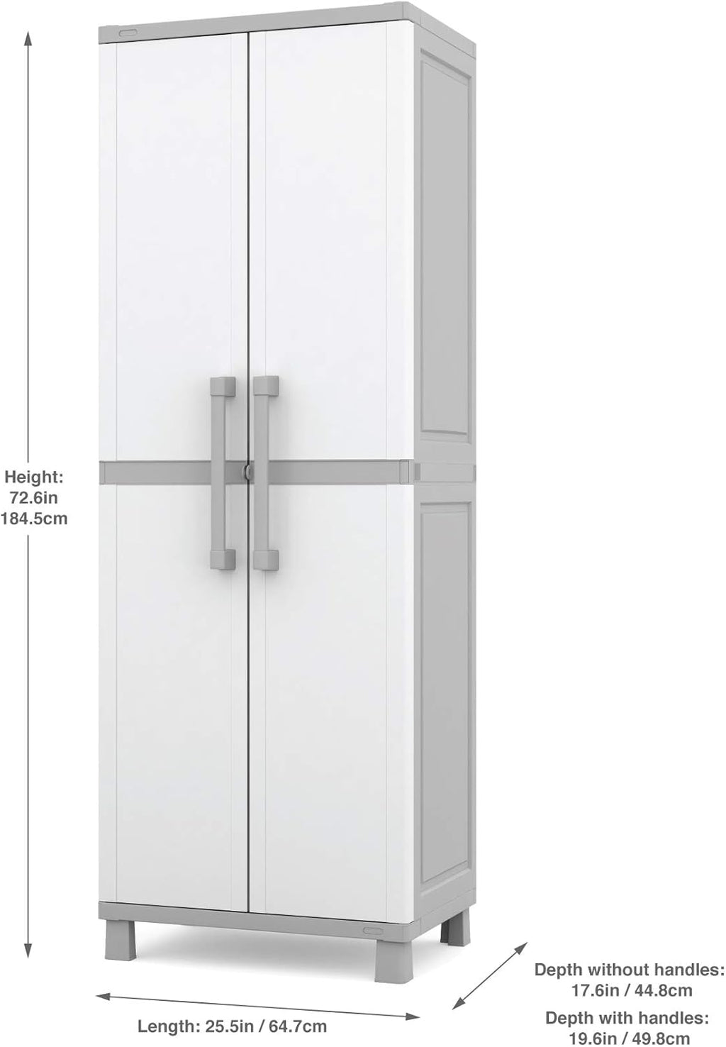 Keter Storage Cabinet with Doors and Shelves for Laundry Room, Garage, Bathroom Accessories, Closet and Home Organization, White & Grey