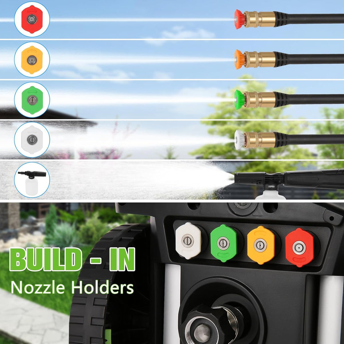 Heavy Duty 𝟓𝟎𝟎𝟎𝐏𝐒𝐈 𝐏𝐫𝐞𝐬𝐬*𝐮𝐫𝐞 𝐂𝐥𝐞𝐚*𝐧𝐞𝐫 with 33FT Pipe, 4 QC Nozzles for Cars/Fences/Patios/Home Cleaning, Deep Green