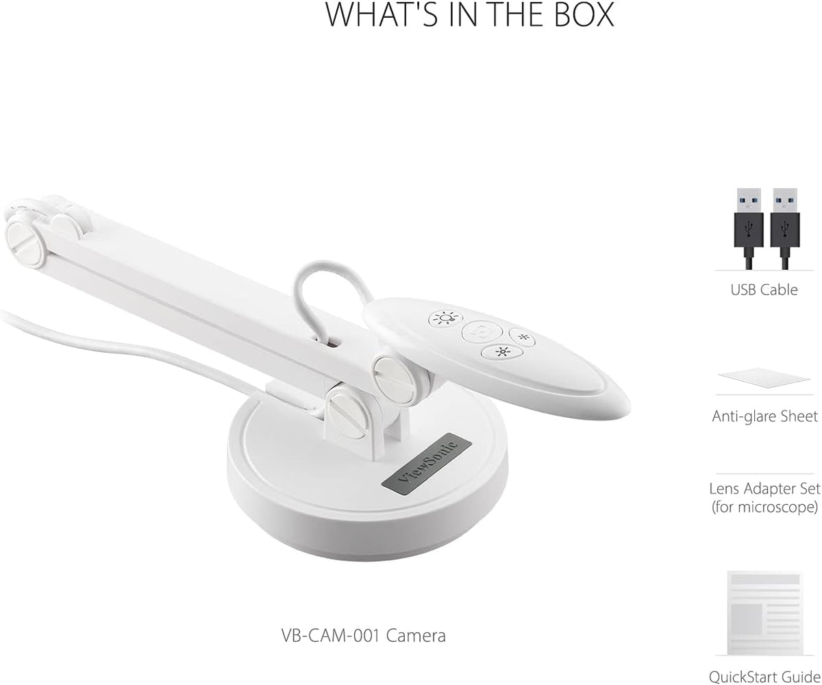 ViewSonic VB-VIS-002 8MP USB Document Camera with Adjustable Arm, Auto Focus, Digital Zoom with Windows, MacOS, and Chrome OS Support