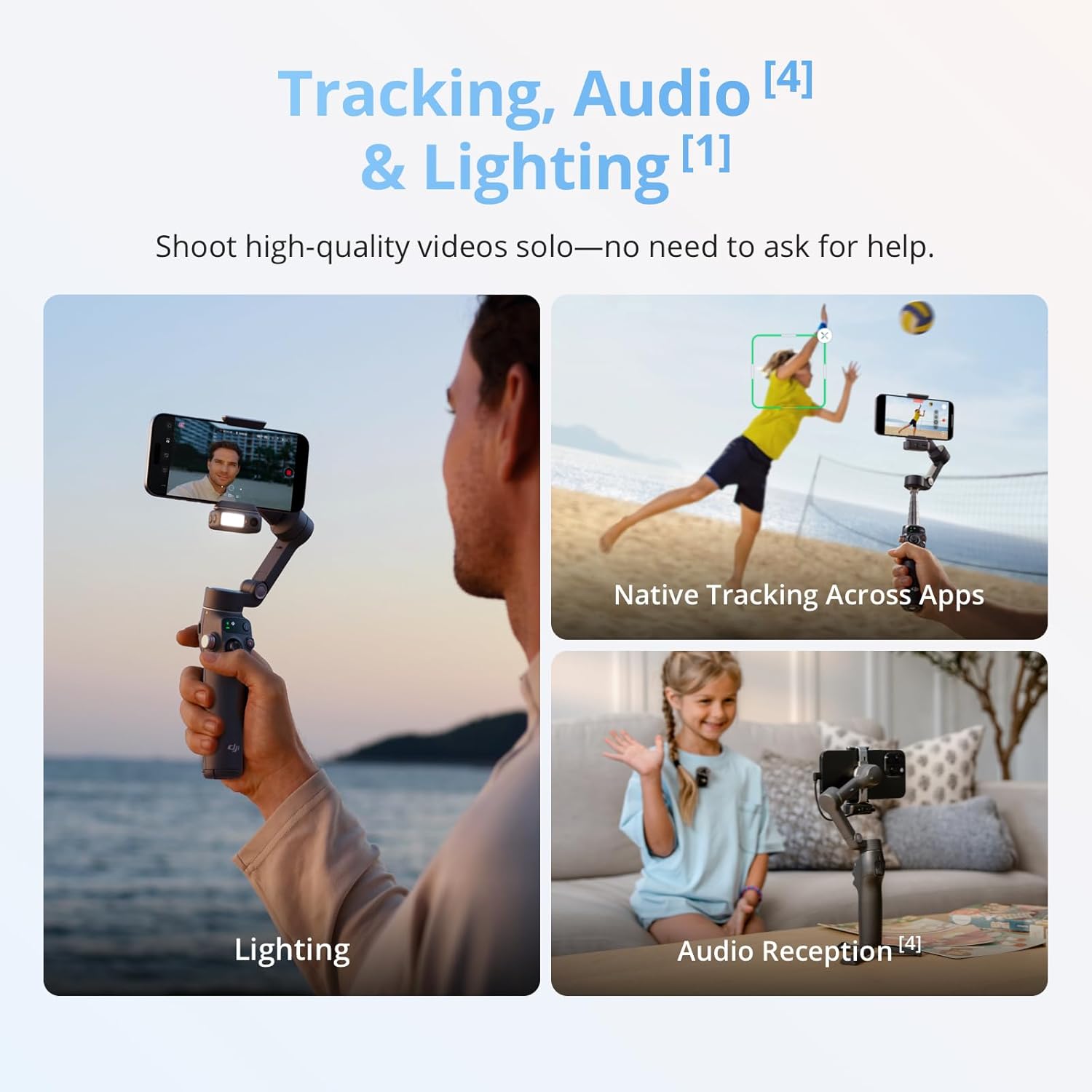 DJI Osmo Mobile 8 Advanced Tracking Combo Gimbal Stabilizer for Phone, AI Native Tracking with Audio & Lighting, 360° Pan Rotation, Mic Mini Transmitter, Wireless Microphone