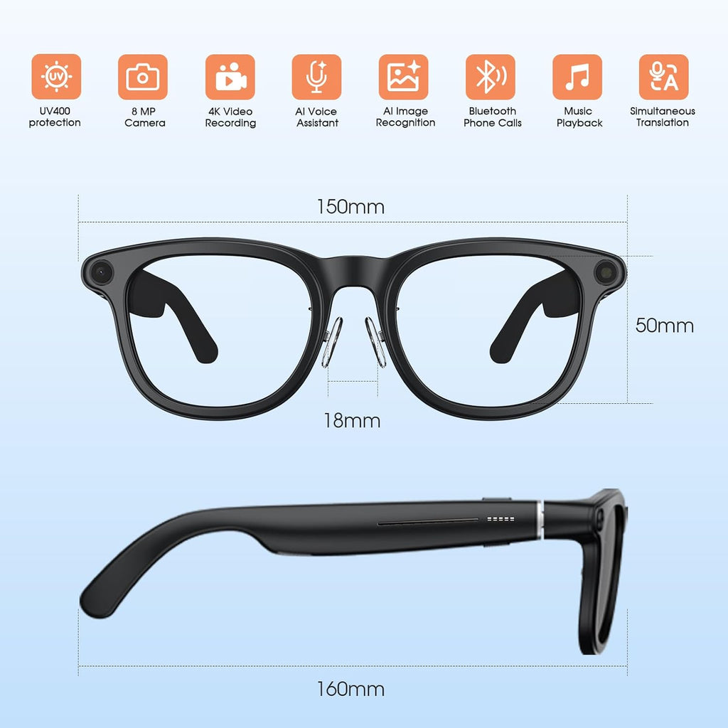 2026 AI Smart Glasses with Camera, 8MP Action Camera & 4K Video Recording Glasses with 3600mAh Charging Case, Photochromic Sunglasses, EIS Stabilization,Bluetooth Glasses for Men Women Cycling Working
