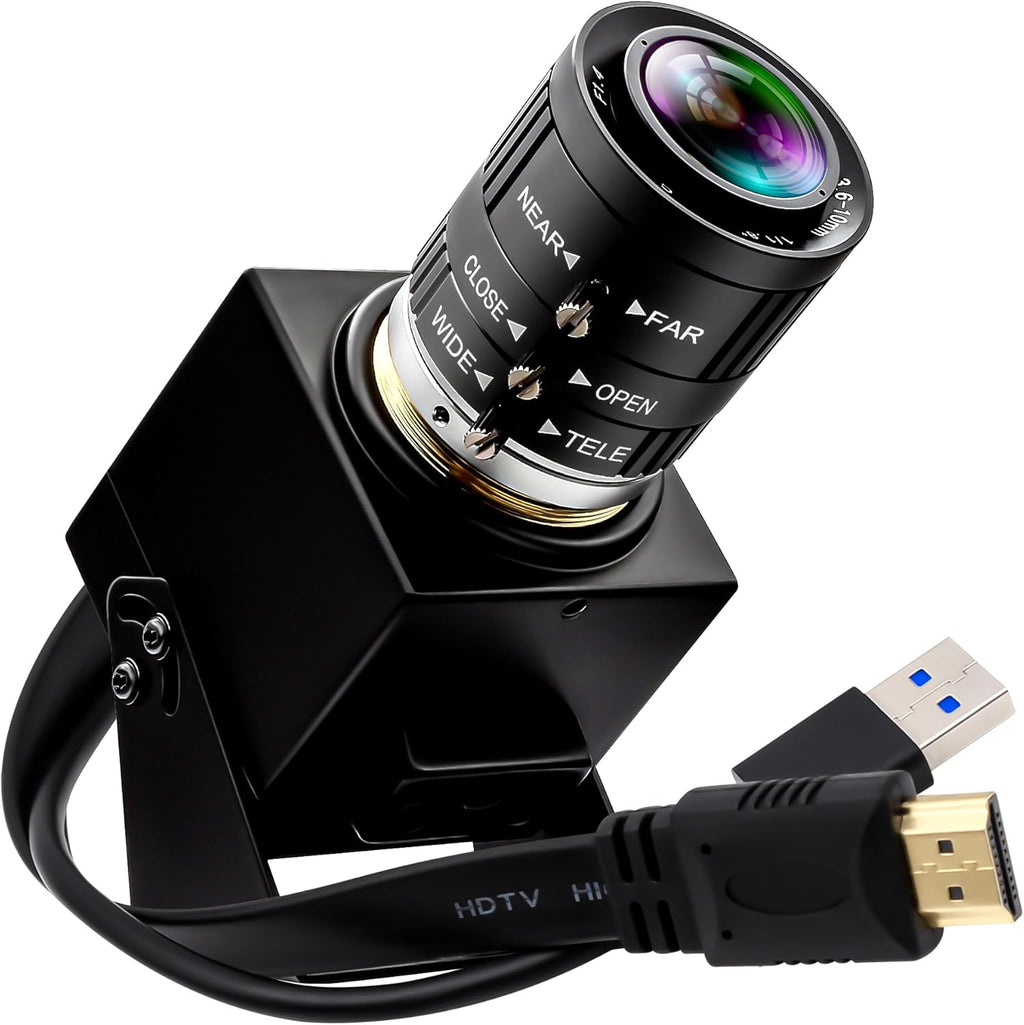4K 60fps High Speed Camera USB3.0 & HDMI Dual Simultaneous Output 3X Manual CS-Mount Varifocal Lens with 2X Digital Zoom H.264 Security Camera for Computers TVs Projectors Video Conferences