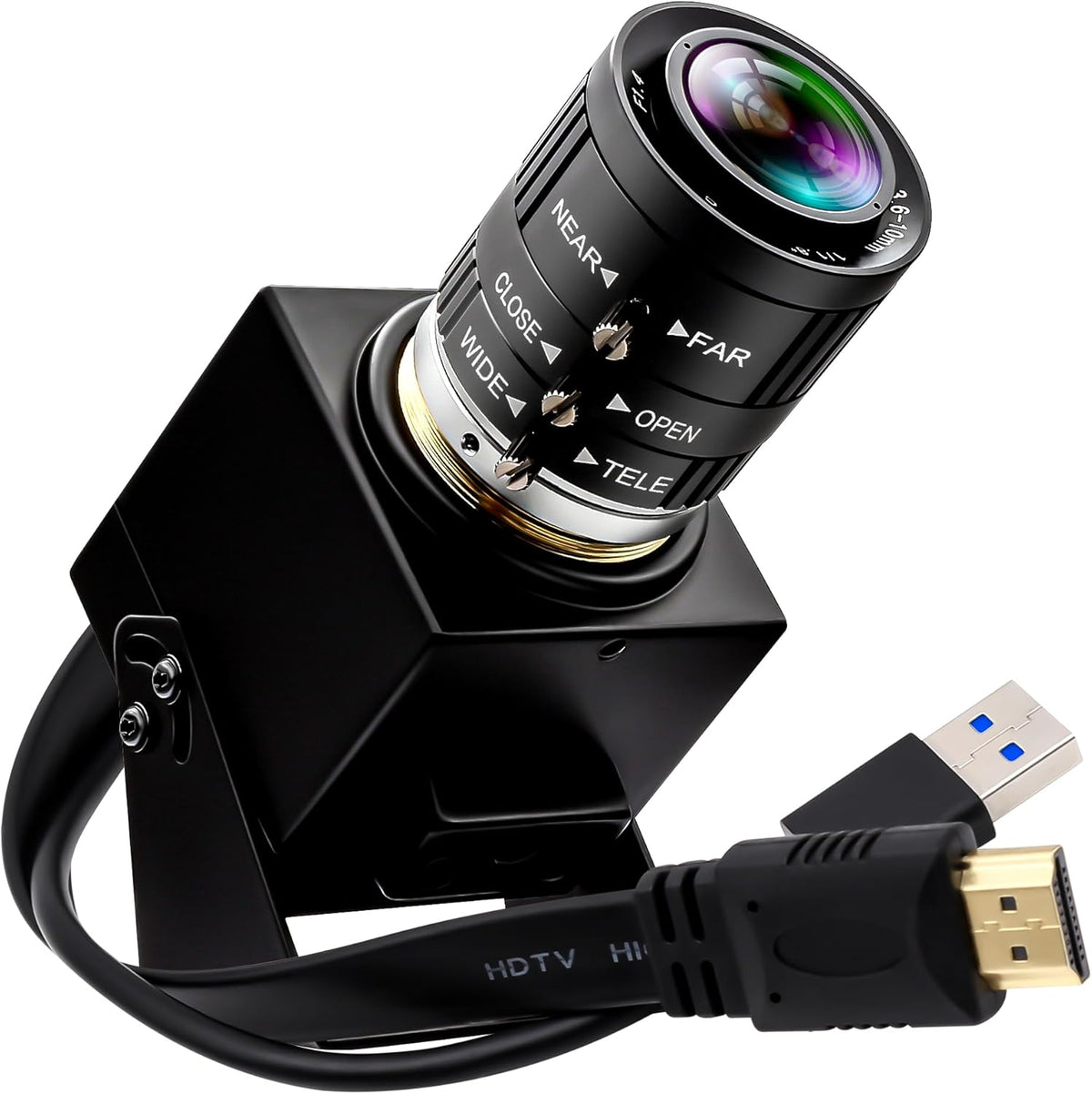 4K 60fps High Speed Camera USB3.0 & HDMI Dual Simultaneous Output 3X Manual CS-Mount Varifocal Lens with 2X Digital Zoom H.264 Security Camera for Computers TVs Projectors Video Conferences