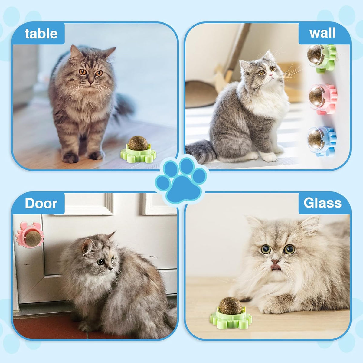 4-Pack Catnip Rollerball Wall Catnip Balls for Cats Wall Cat Mint Ball Help Cats Regulate Their Mood and Clean The Mouth