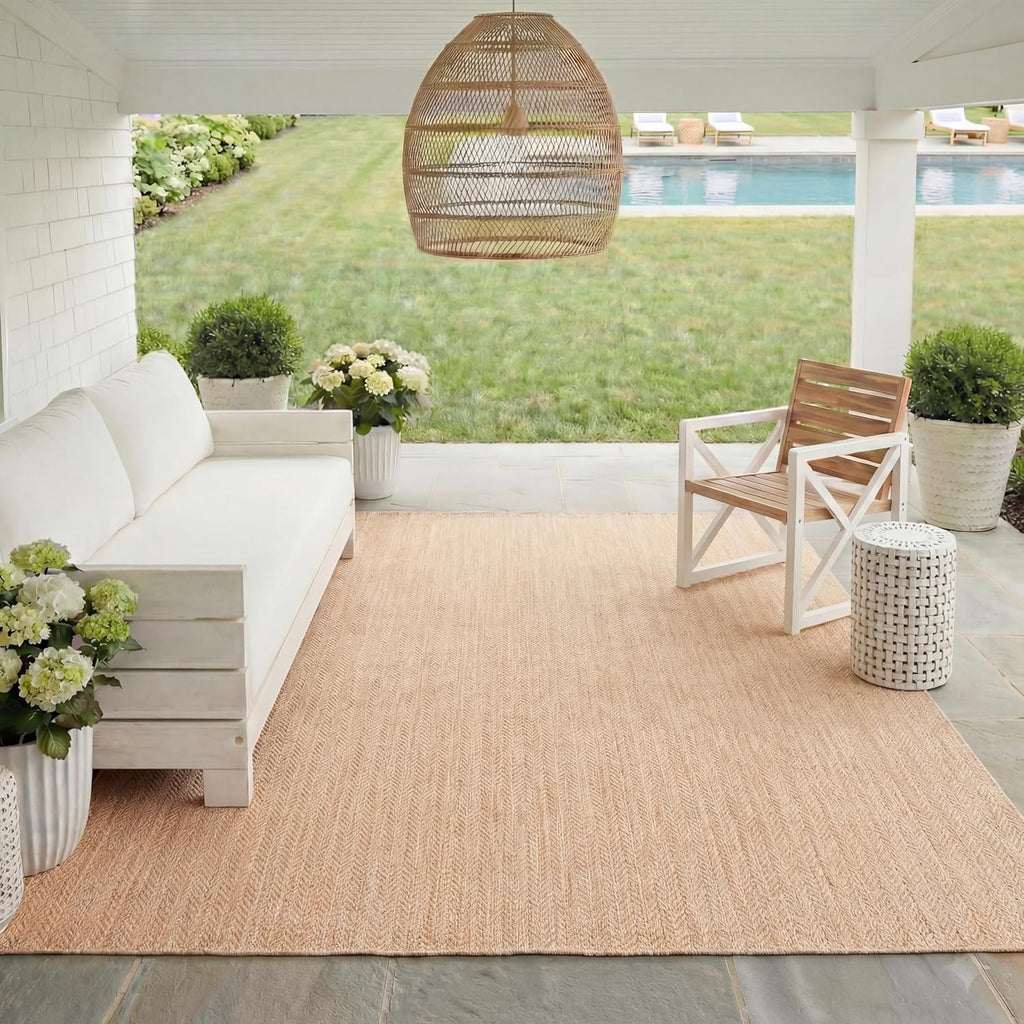 SAFAVIEH Washable Rug Outdoor Courtyard Collection - 9' x 12', Natural & Cream, Non-Shedding & Easy Cleaning, Ideal for Patio, Backyard, Mudroom (CY8022-03012)