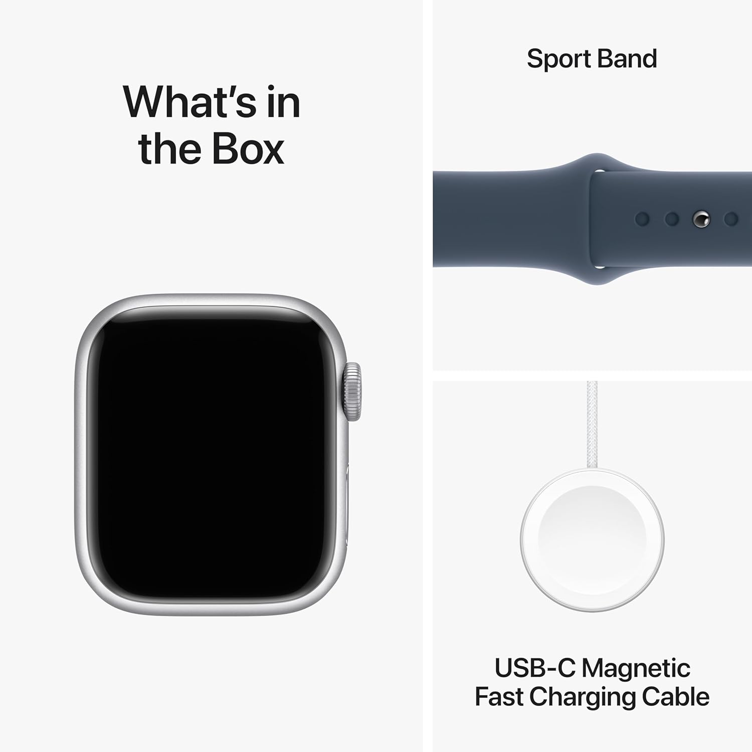 Apple Watch Series 9 GPS 41mm Smartwatch with Silver Aluminum Case with Storm Blue Sport Band S/M. Fitness Tracker, Blood Oxygen & ECG Apps, Always-On Retina Display