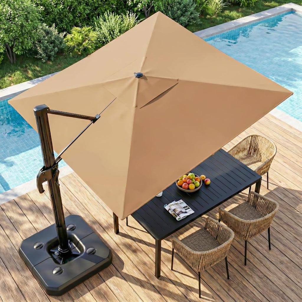 EO Living 10 Feet Patio Umbrella Outdoor Cantilever Square Umbrella Heavy Duty Aluminum Offset Umbrella with 360-degree Rotation for Garden Deck Pool Patio (Beige)