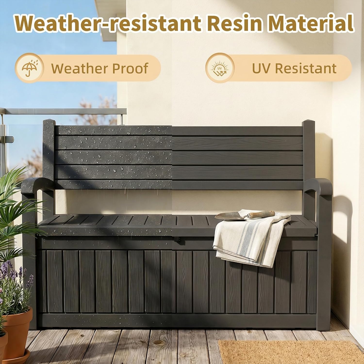 EFU Outdoor Storage Bench, Outdoor Bench with Storage, 80 Gallon Heavy-Duty&Waterproof Lockable Storage Bench Outdoor for Patio, Garden, Porch (Black)