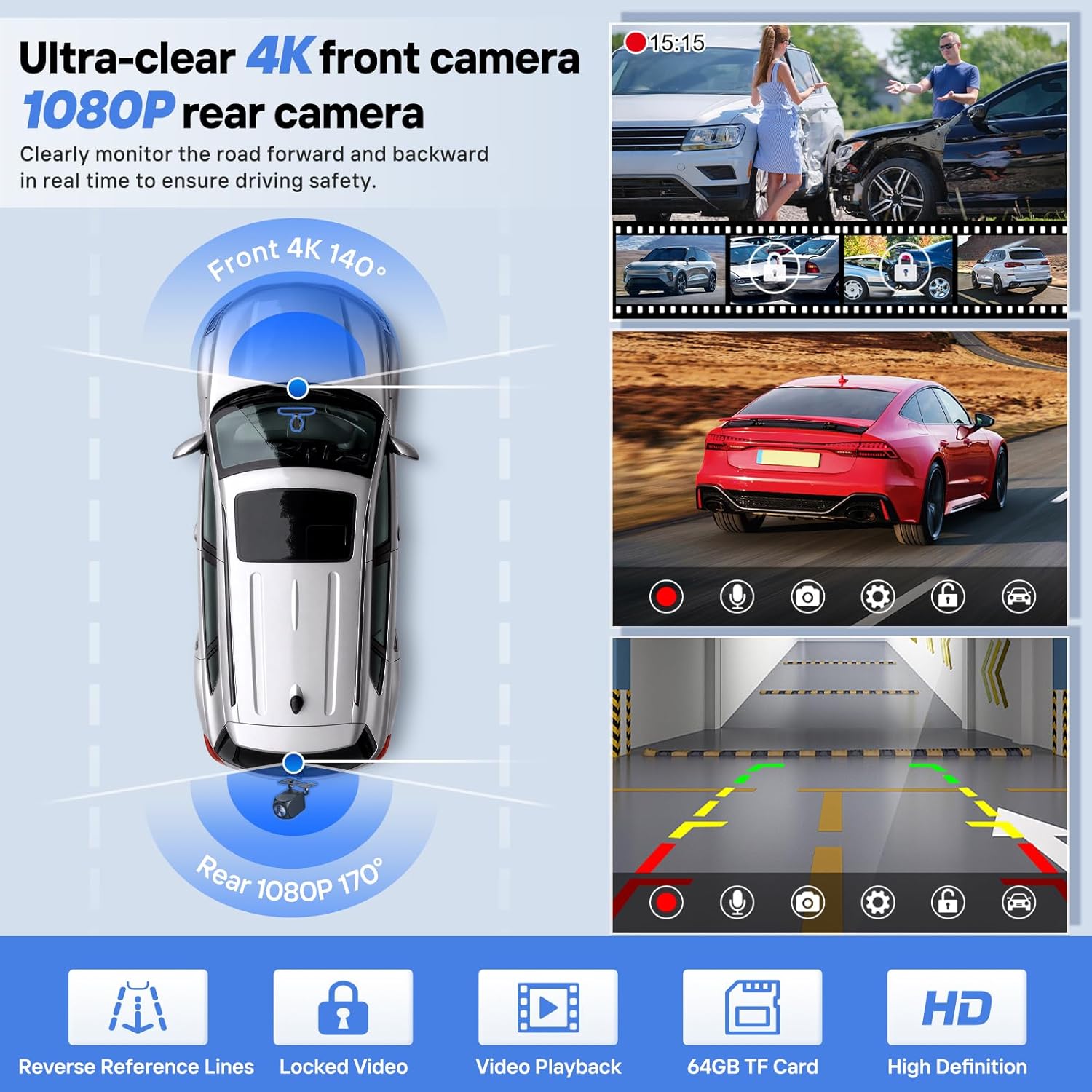 9" Wireless Apple Carplay Screen for Car with 4K Dash Cam, Portable Apple Carplay & Android Auto with 1080p Backup Camera DVR, Voice Control/GPS Navigation/Mirror Link/BT