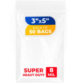 Extra Thick 8 Mil Reclosable Zip Bags 3" x 5", Pack of 50, Extra Durability, Waterproof, Heavy-Duty, Poly Zip Seal Lock Clear Resealable Bags