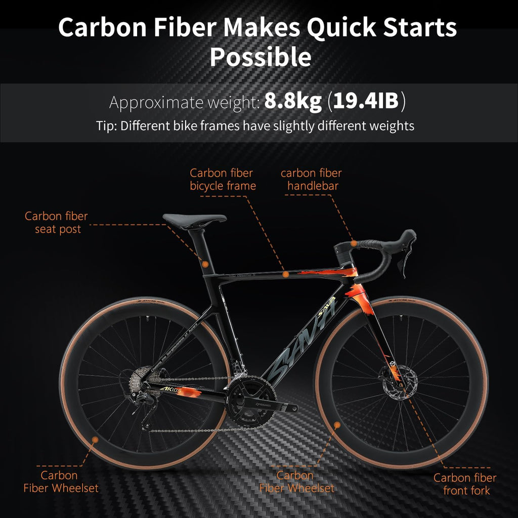 SAVADECK Carbon Fiber Road Bike, Hydraulic Oil Disc Bike with Carbon Fiber Frame and Wheelset, Lightweight Full Carbon Racing Bicycle with Shimano R7120 24S Shift Set for Adults