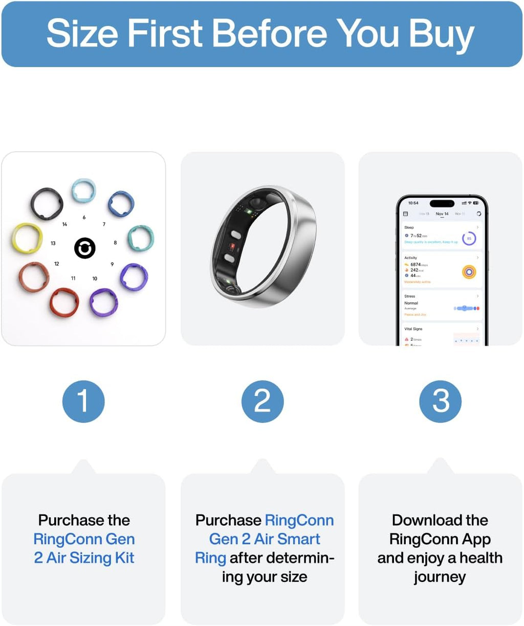 RingConn Gen 2 Air, Ultra-Thin AI Smart Ring, 10-Day Battery Life, Fitness/Sleep/Stress/HR Tracker for Women&Men, No App Fee for Standard Features, iOS & Android Compatible (Size 10, Galaxy Sliver)