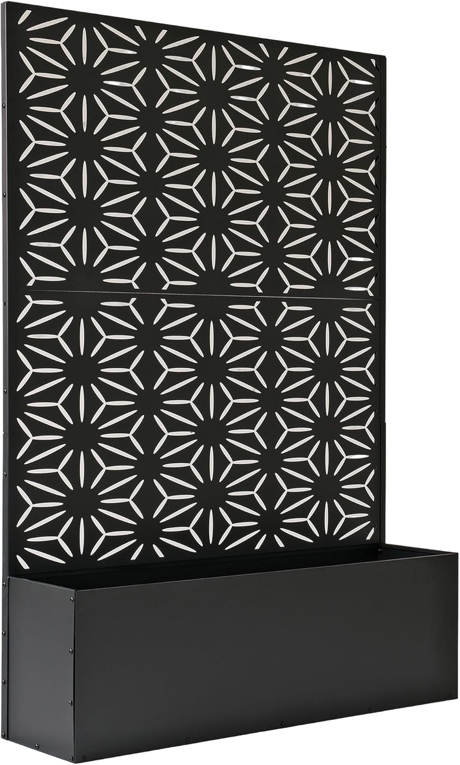 Oakland Living 6 ft. X 4 ft. Black Freestanding Metal Privacy Screen Room Divider with Flower Box