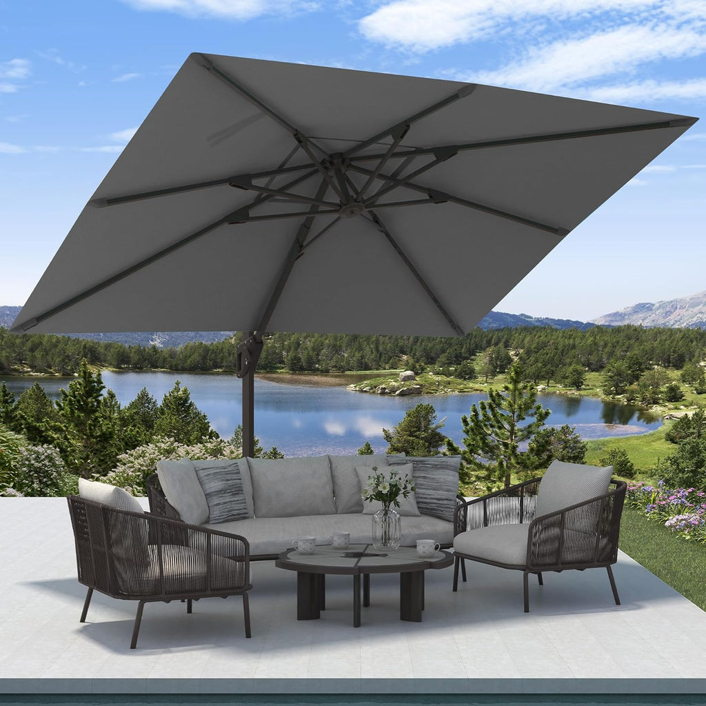 9' X 12' Cantilever Patio Umbrella Rectangular Outdoor Large Offset Umbrellas with 7 Tilts Adjustable 360°Rotation for Deck Pool Garden Backyard, Grey