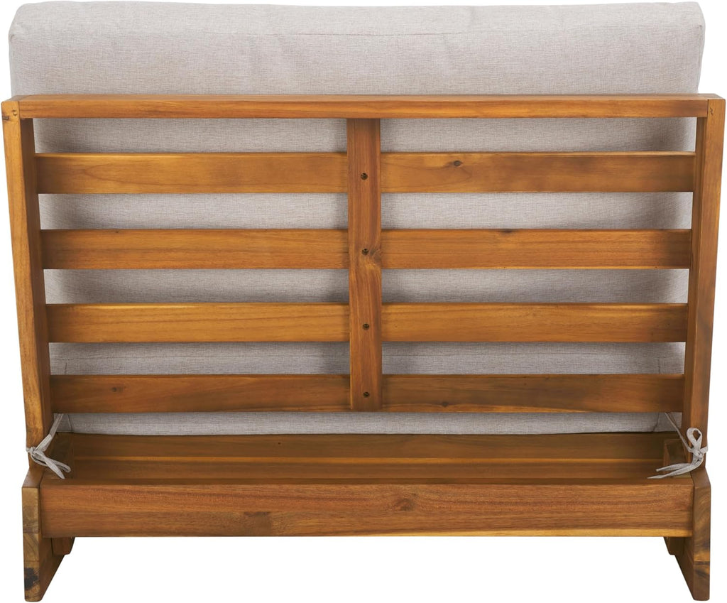 SAFAVIEH Outdoor - Lynn Lounge Chair Set of 2 - Natural & Light Grey - Solid Wood with Cushion - Modern Slatted Lounge Design - Ideal for Patio, Deck, Poolside, Backyard (PAT7328B-SET2)