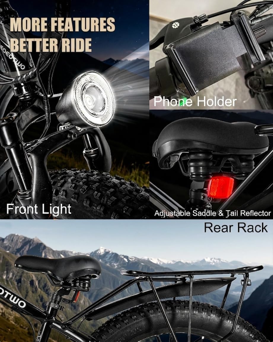 Electric Bike for Adults,1500W Peak Motor E Bikes, 26" Fat Tire Electric Bicycle, 20 MPH 60 Miles Electric Mountain Bike, Removable Battery, Dual Brake, 7 Speed